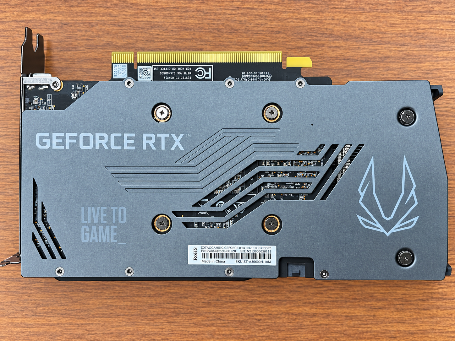 Rear view of the Zotac RTX 3060 12 GB installed for CyberTron